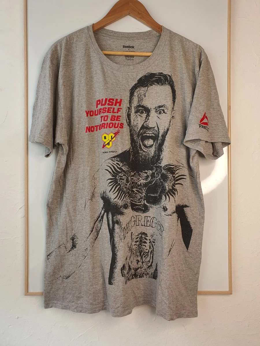 Conor McGregor Reebok Shirt Mens SIZE L Large Grey Push Yourself