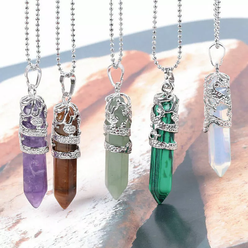 Natural Hexagonal Gemstone Pendants Chakra Healing Quartz Crystal