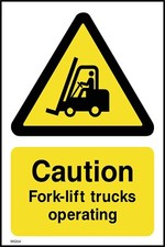 Caution Fork-lift Trucks Operating (Portrait) Sign, Sticker - All Sizes. (WG54)