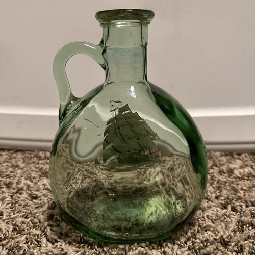 Vintage Ship Decanter Old Fitzgerald 1849 Flagship Green Glass Nautica Bar - Picture 5 of 8