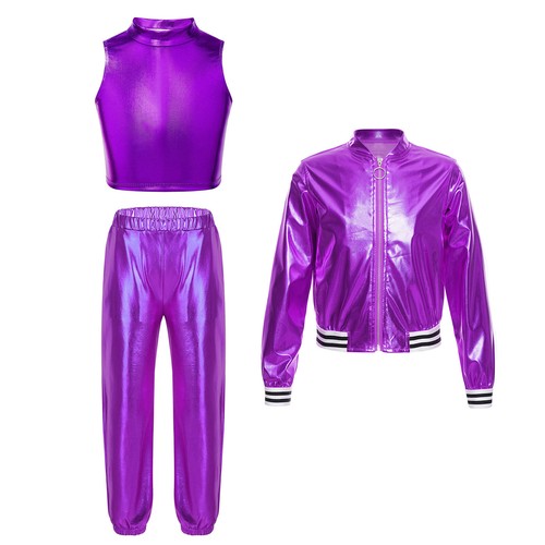Kids Girls Jacket Vest With Pants Workout Dance Outfit Skating Tracksuit Active - Picture 42 of 51
