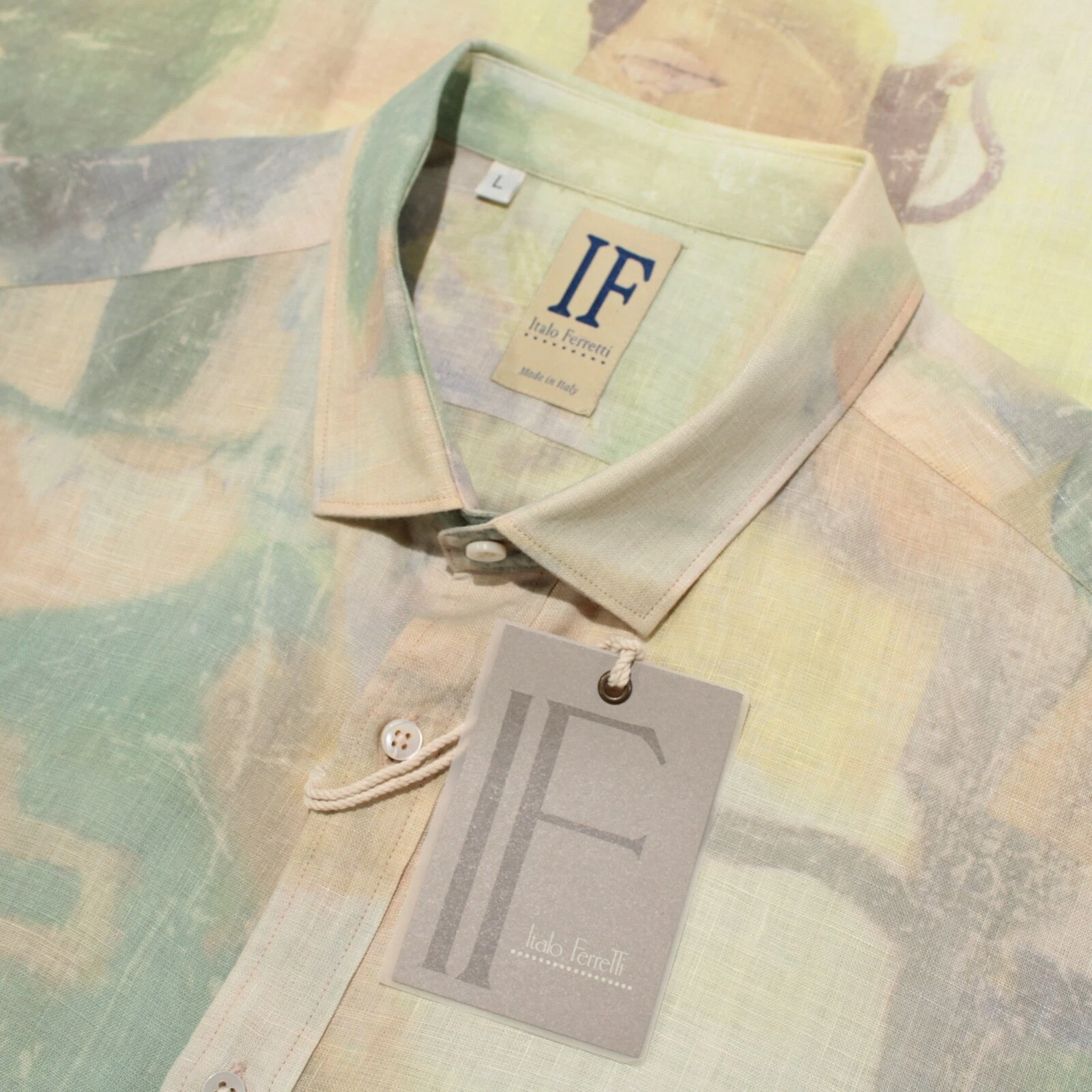 IF Italo Ferretti NWT Casual Button Down Shirt Size L US In Green 100% Linen