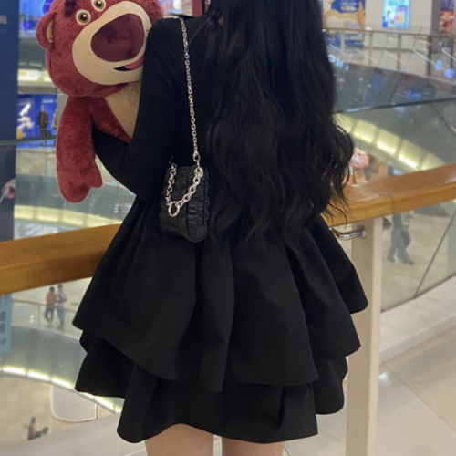 Dresses Women Ball Gown Bow Lovely Design Solid Korean Style Mini Square Collar - Picture 2 of 13