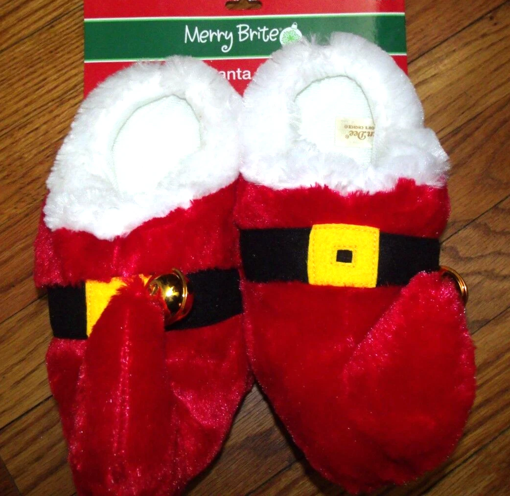 MERRY BRITE Kids Santa Slippers Bells Jester Elf Size Med 13 1
