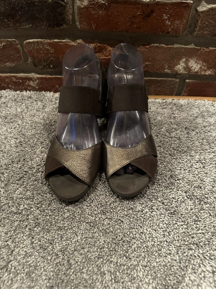 Tacones de cuero marrón Munro para mujer punta abierta talla 9 Foto 2 de 4