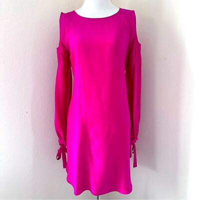 Amanda Uprichard Hot Pink 100% Silk Cold Shoulder Long Sleeve Summer Dress  Small | eBay