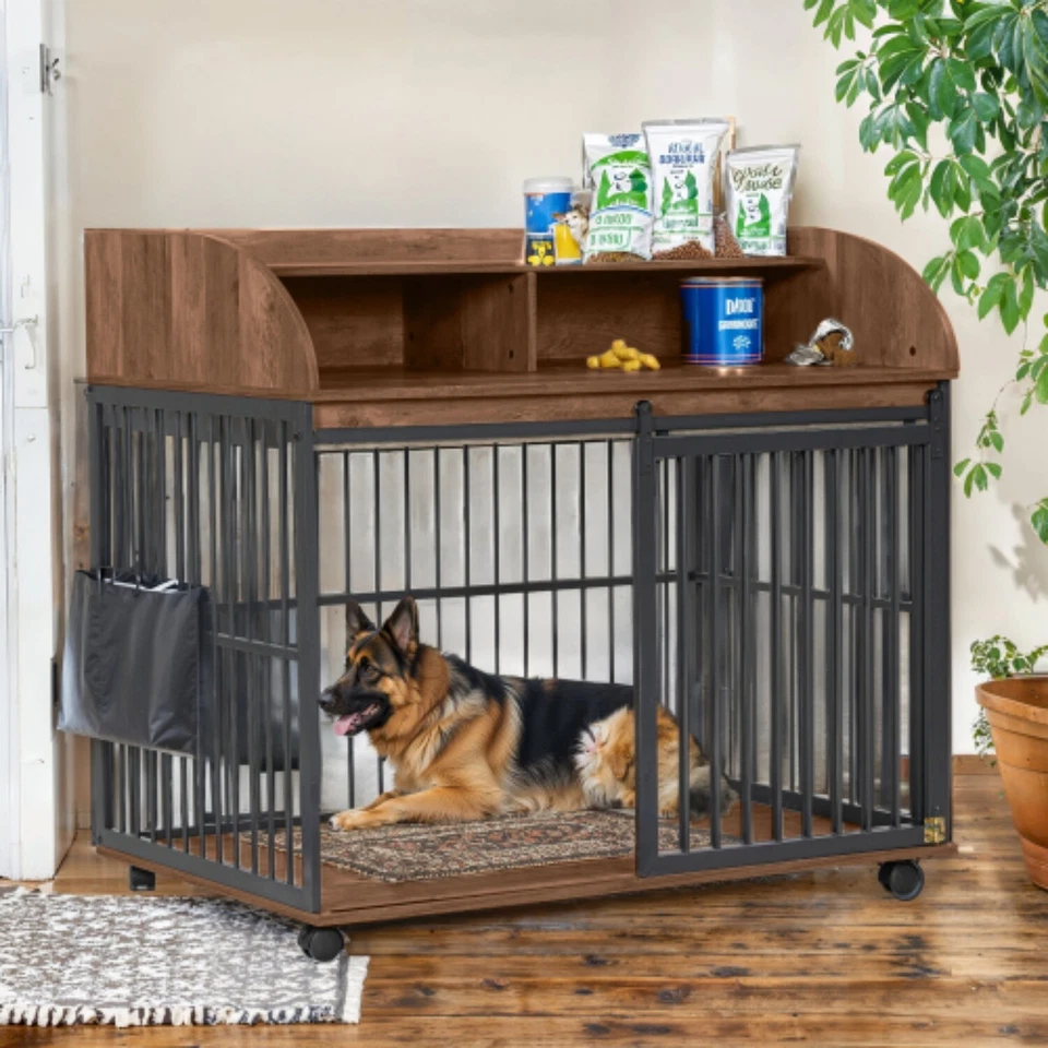 44'' Heavy Duty Large Dog Crate for Large Medium Dog w/ Double layer storage - Image 3 of 4