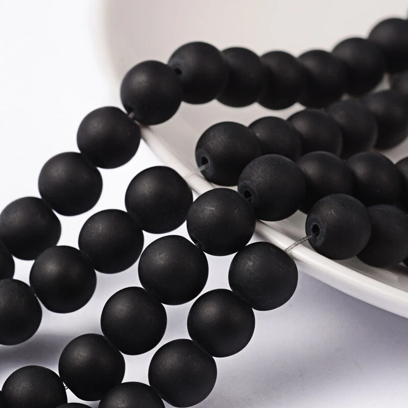 Frosted Glass Round Black Beads 8mm Jewellery Making - 1 Strand (Approx 99pcs) - Image 3 of 4