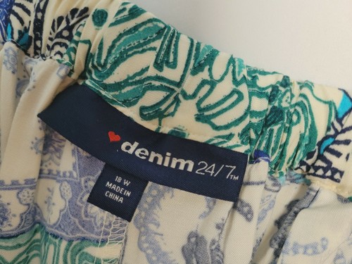 Floral Wide Leg Pants 18W Beige Blue Green Elastic Back Waist - Picture 5 of 6