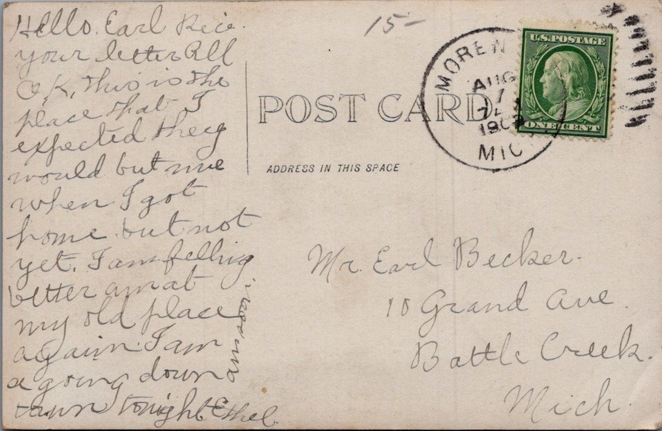 1908, Oakgrove Cemetery, MORENCI, Michigan Real Photo Postcard