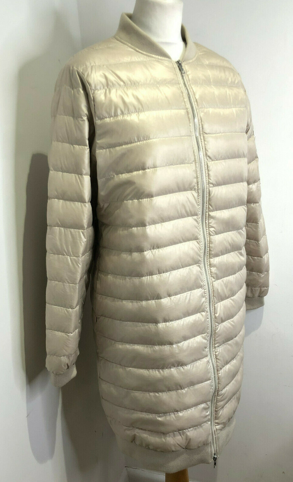 Zara Basic beige down feather long quilted bomber… - image 1