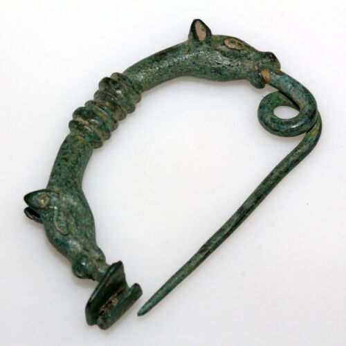 Ancient Greek bronze bow type fibula brooch with horse heads-ca 700-500 BC - 第 1/8 張圖片