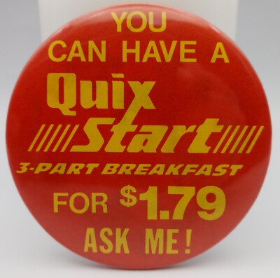 Vintage Quix Food Store Ohio Breakfast Pinback Button Advertising Pin Badge