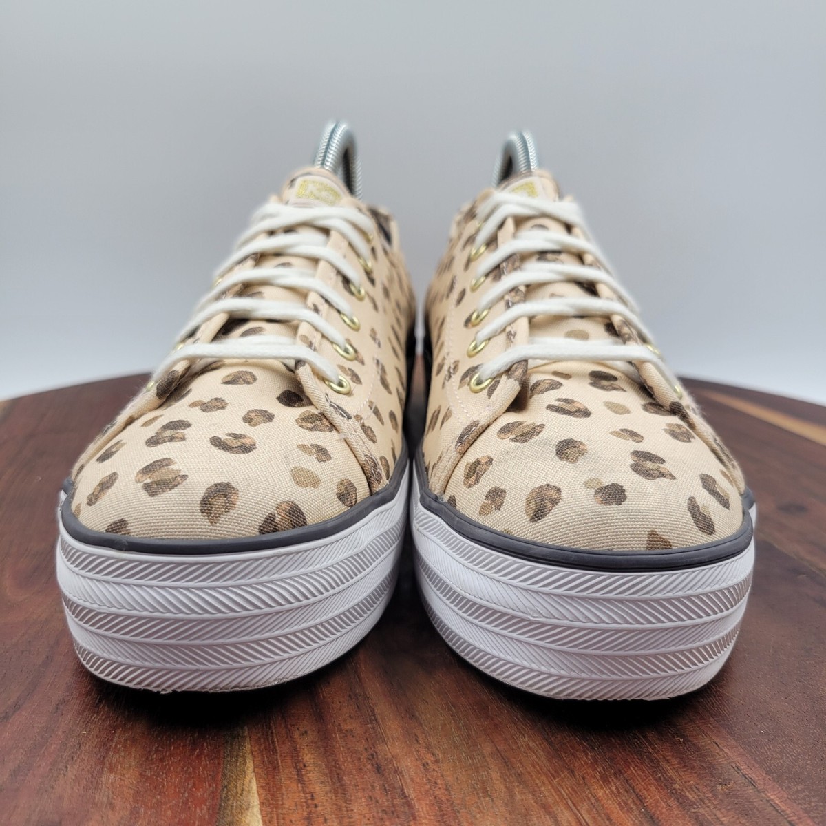 Keds Triple Kick Shoes Womens 9 Tan Brown Canvas Leopard Platform