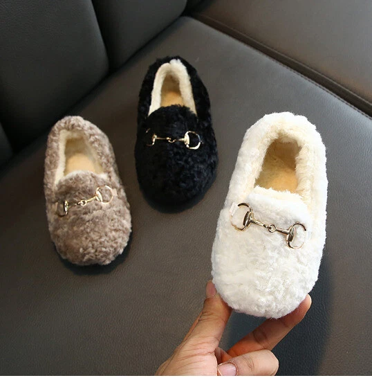 Winter Kids Fur Shoes Children Velvet Shoes Baby Girls Warm Flat