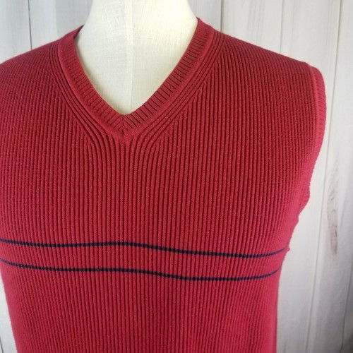 Tommy Hilfiger XL Red Sweater Vest Golf 100% Lightweight Knit Cotton Logo Preppy - Picture 2 of 4