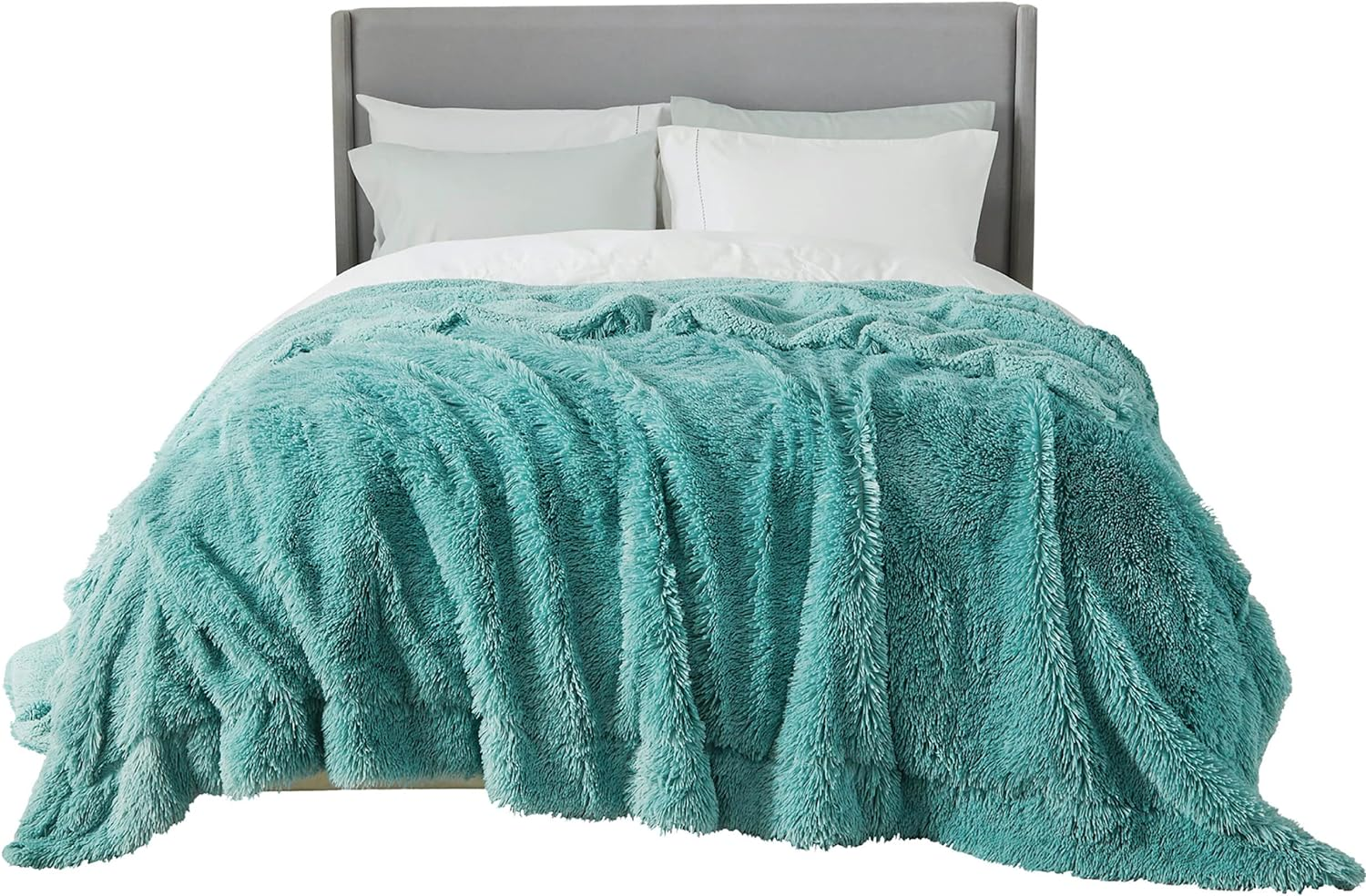 Queen Size Fluffy Green Sherpa Faux Fur Fleece Plush Warm Blanket for Cozy Bed Comfort
