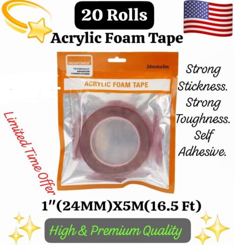 20 Roll 5M X1" 24MM Acrylic Foam Double Sided Mounting Adhesive Tape VHB NANO 3M