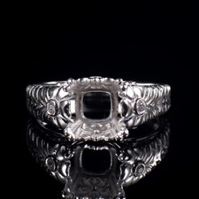 Vintage Cushion 8mm Natural Diamond Custom Ring Semi Mount 14K White Gold