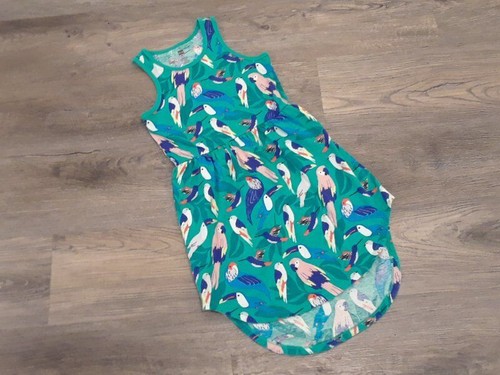 VGUC Tea Collection girls size 8 hi low tank dress blue green birds tropical