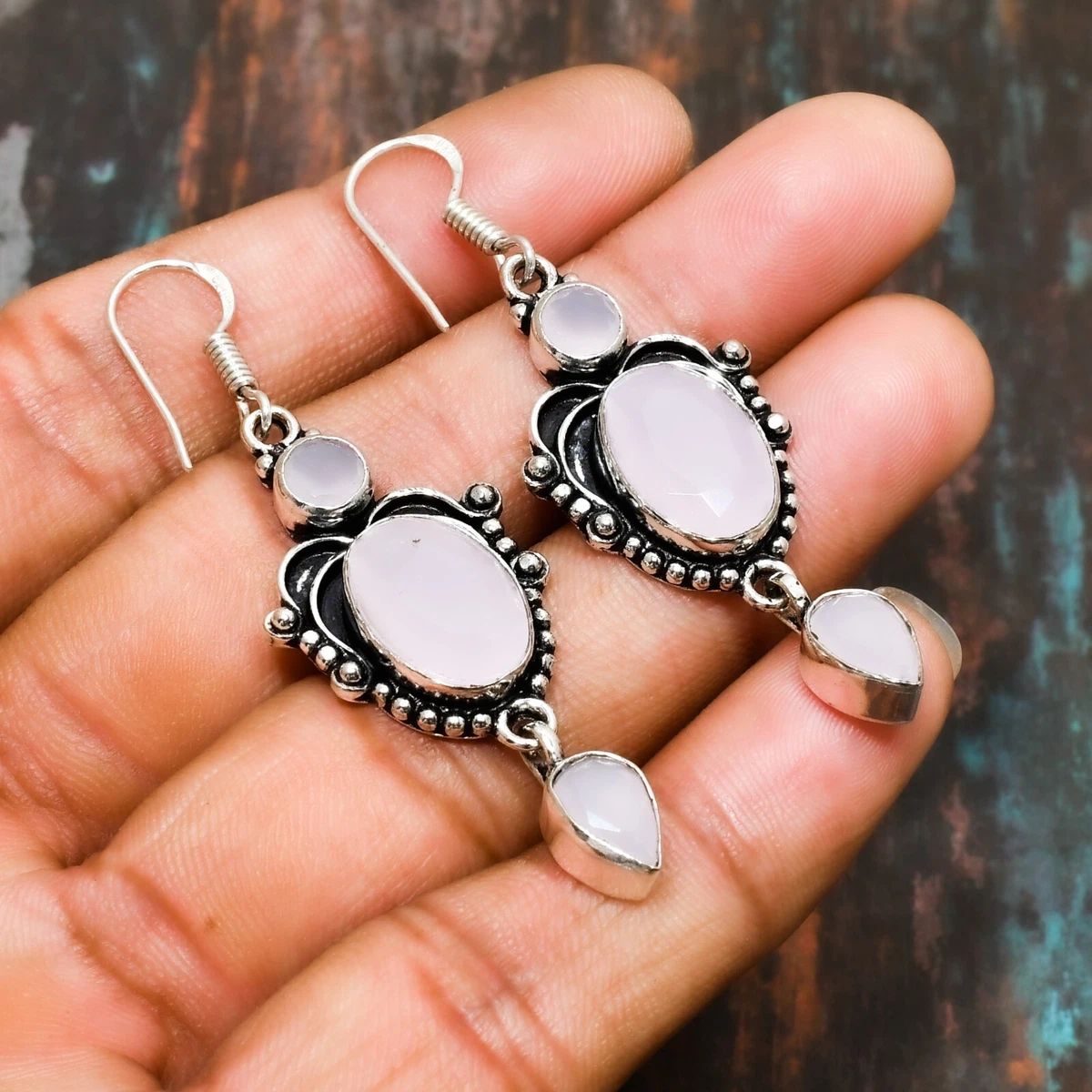Dainty Pink Chalcedony Gemstone Handmade Jewelry Earring 2.27