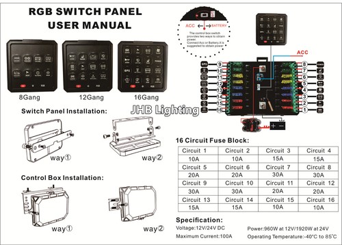 JHB 12 Gang Remote Switch 12V 24V Car LED Lights RGB Switch Panel Relay System - Picture 7 of 9