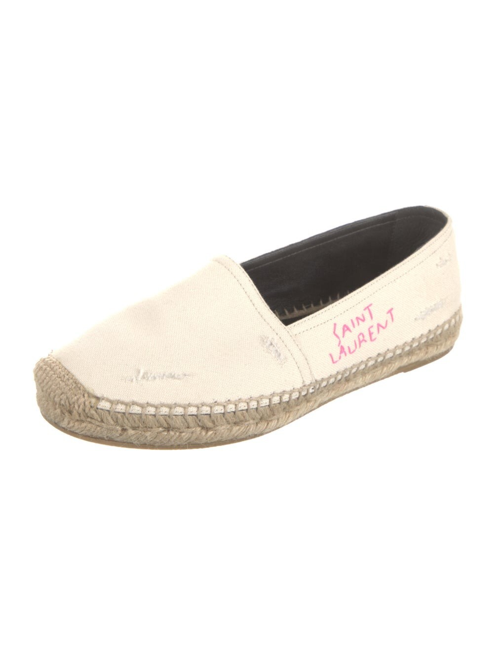 Saint Laurent Size 8.5US Womens Embroidered Espadrilles Canvas Beige $545
