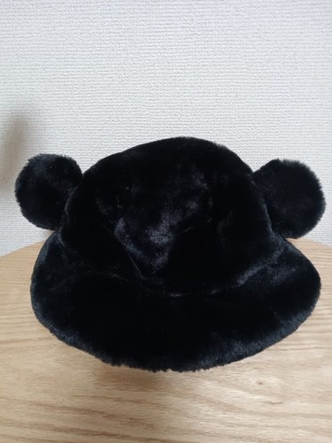 Japan Tokyo Disney Resort limited Ears Mickey Fluffy Winter Cap Hat Black 58cm - Picture 3 of 6