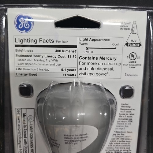 GE Lighting 11 Watt 45 Watt Replacement Energy Smart R20 CFL Bulb - Picture 3 of 5