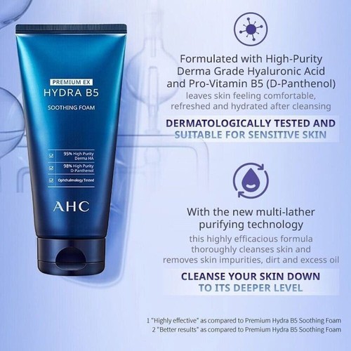 AHC Premium EX Hydra B5 Soothing Foam Cleansing Foam Moisturizing Cleanser 180ml - Picture 3 of 5