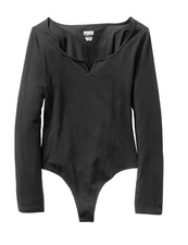 VICTORIA'S SECRET PINK LONG SLEEVE COTTON BLACK BODYSUIT TOP TEE size S