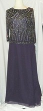 J Kara  315 Plus Size Sequined Overlay Gown Dress Plum Mulberry Sz 14W NWT 
