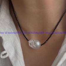 3mm Facettiert Schwarz Spinell Weiße Barock Perle Edelstein Perlen Halskette