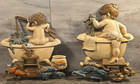 Vtg Lot of 2 70s Sexton Wall Hanging Boy Bathtub Frog Metal Art Bathroom Decor