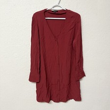 Madewell Button Front Novel Dress Red V Neck Long Sleeve Women’s Size L