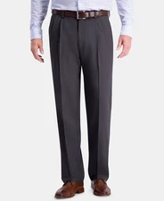 Haggar Men's Cool 18Pro Reg-Fit Expand Waist Pleated Dress Pants Dk Grey-44/32