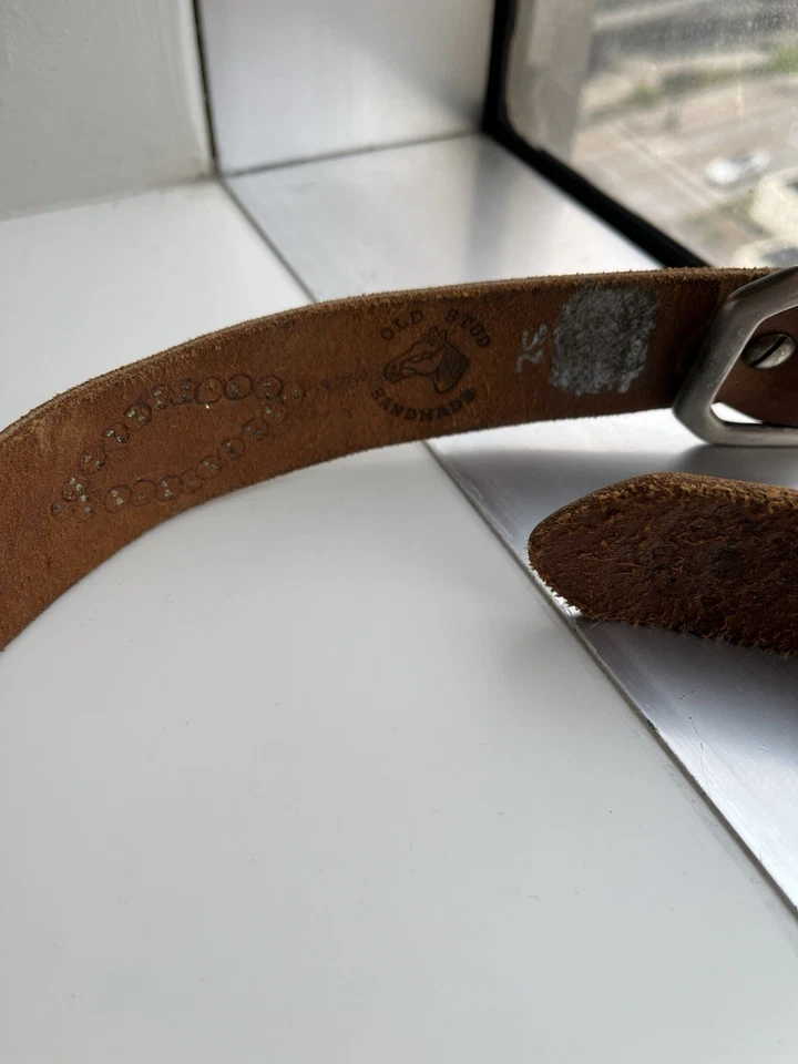 Cinto de couro antigo feito à mão couro de vaca cravejado olho de tigre unissex tamanho 32 - Imagem 3 de 4