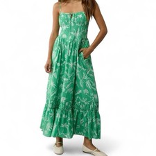 American Eagle Corset Tiered Floral Cotton Midi Dress Green Women's Large