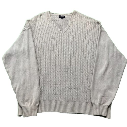 Burberry, Burberry Cable Knit Sweater Mens L Gray V-Neck Golf Pullover Vintage Y2K