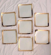 Lot of 7 Vintage Annieglass 10” Square Gold Roman Platter Plates Signed 1991