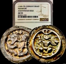 1260-1270 Germany German Frankfurt Medieval Silver Brakt Bracteate NGC AU53