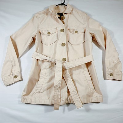Vintage Gap Field Jacket Womens Size L Beige Canvas Chore Barn Coat Belted Y2K