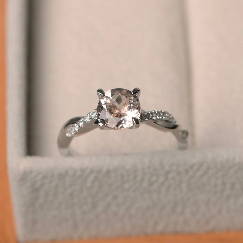 1.20 Ct Natural Morganite Diamond Engagement Wedding Ring 14K Solid White Gold