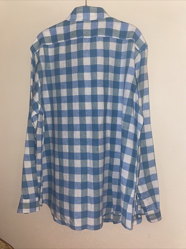 L.L. Bean Men’s 100% Linen Shirt Long Sleeve Button Up Blue Green White L Reg - Picture 3 of 10