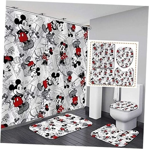 4Pcs Shower Curtain Set with Non-Slip Rugs, Toilet Lid Cover and Bath Mat, - Picture 1 of 8