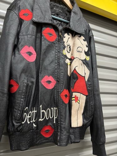 Vintage Betty Boop Rare Authentic Apparel Leather Bomber Jacket Fits XS/S - Picture 4 of 5