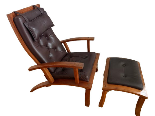 Thomas Moser Cherry Wood Leather Lounge Chair & Ottoman Craftsman USA