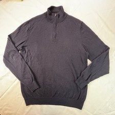 Christian Lacroix 100 Merino Wool sweater mens Large Navy 1/4 zip soft