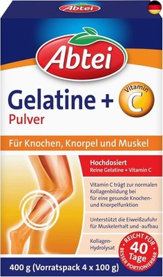 Abtei Gelatine Pulver Plus - reine Gelatine und Vitamin C für Knochen, Knorpel 