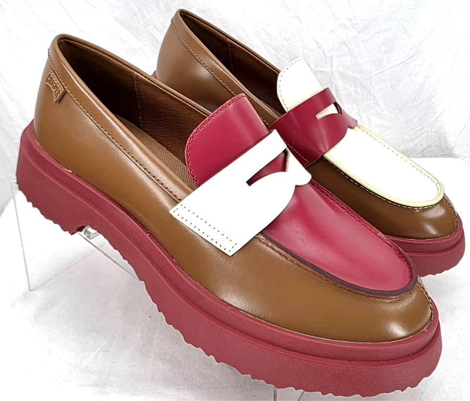 NUEVO Zapatos Mocasines Camper Twins Marrón Rosa Sin Cordones Cuero Euro 39 Para Mujer EE. UU. 8.5 Foto 2 de 4